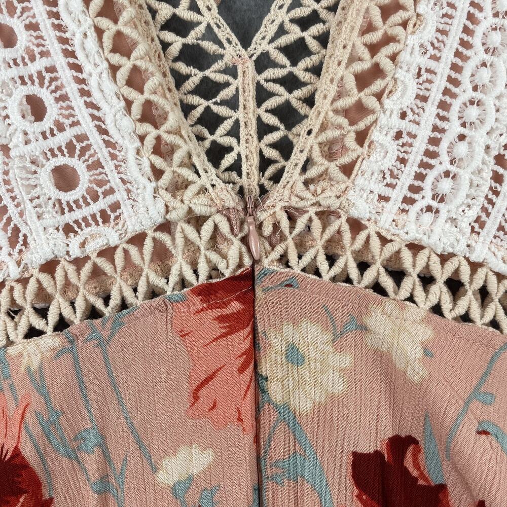 Selfie Leslie Dress Womens Small Floral Lace Boho Long Sleeve Crochet Trim Mini - Picture 9 of 15